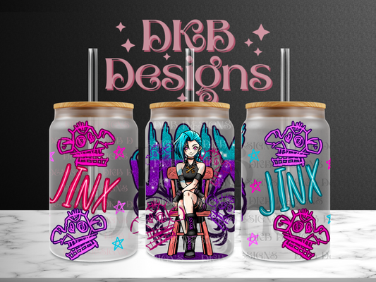 Jinx 16oz glass can UV DTF