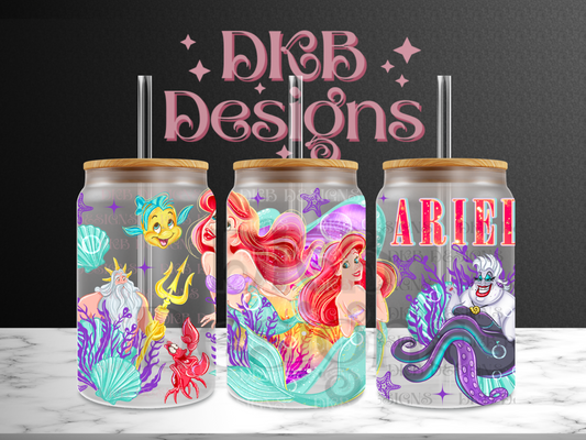Mermaid 16oz glass can UV DTF