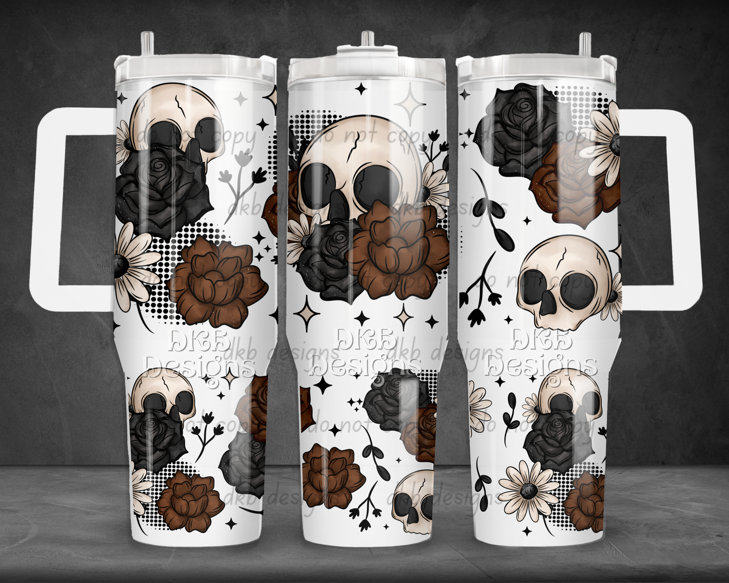 Dark floral skellie 40oz Tumbler UV DTF