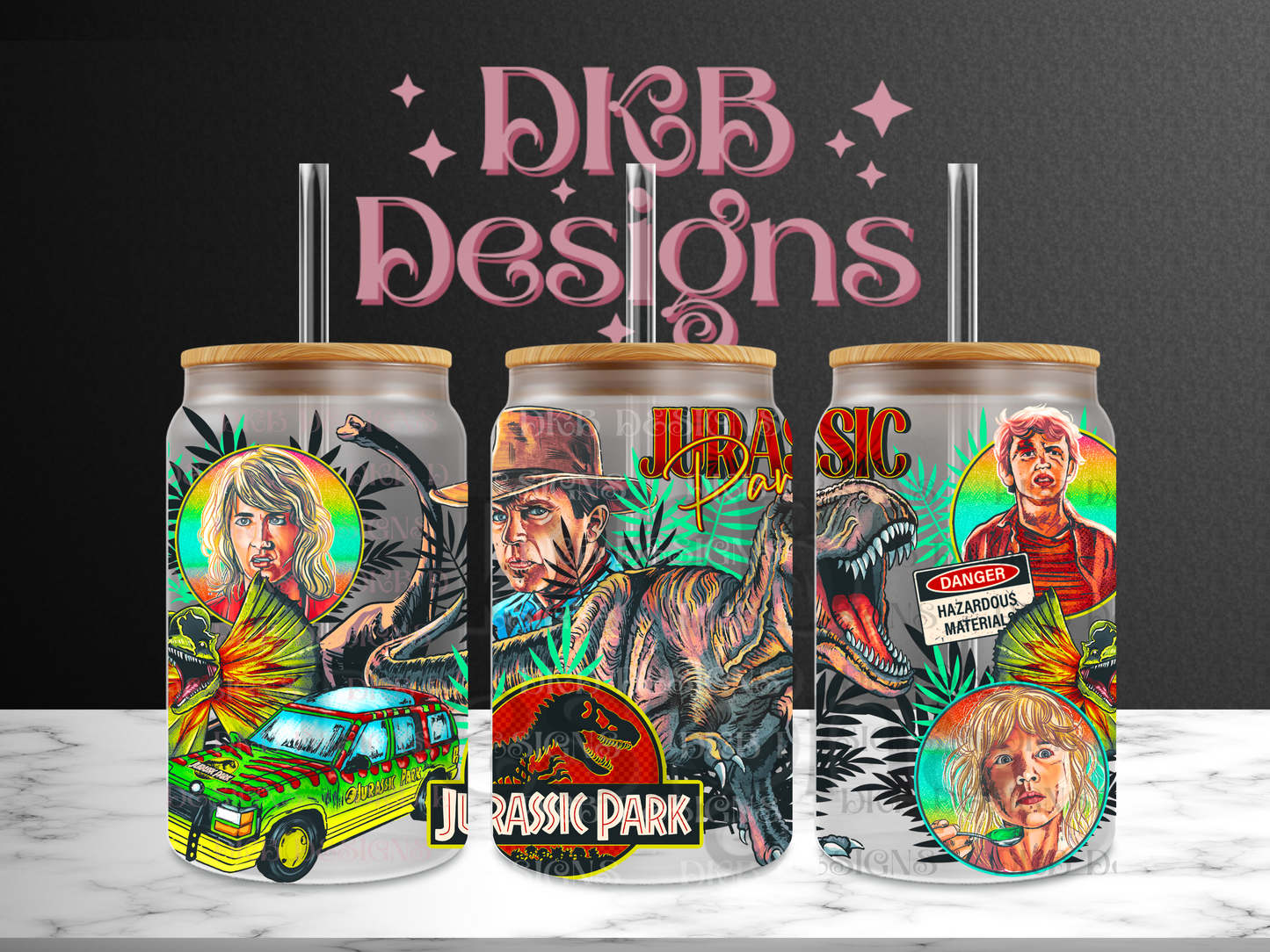 Dino park 16oz glass can UV DTF