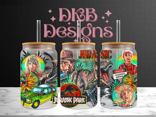 Dino park 16oz glass can UV DTF