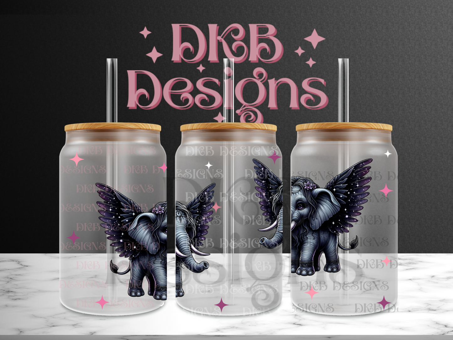 Elephants with wings2 16oz glass can UV DTF