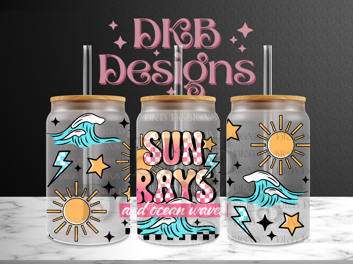 Sun rays 16oz glass can UV DTF