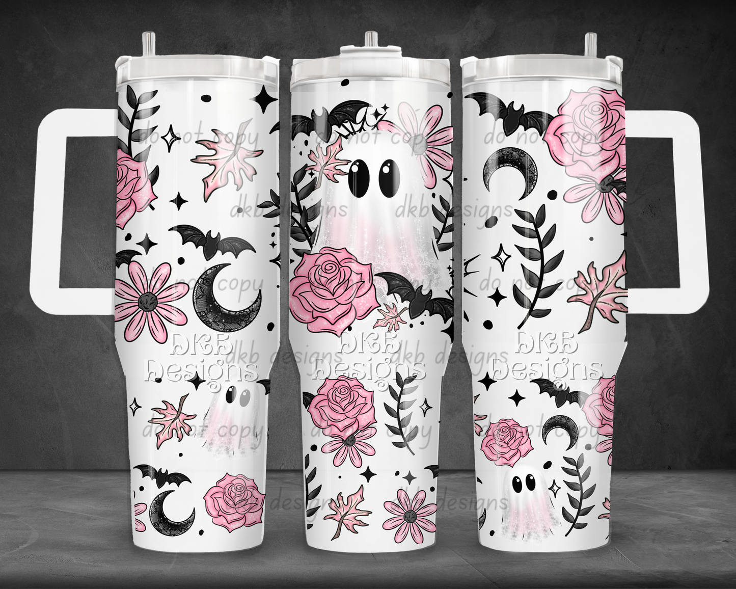 Pink floral ghost 40oz Tumbler UV DTF