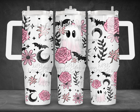 Pink floral ghost 40oz Tumbler UV DTF