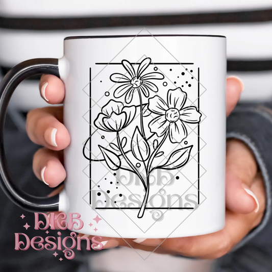 Linework floral black UV DTF