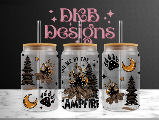 Find me by the campfire 16oz glass can UV DTF