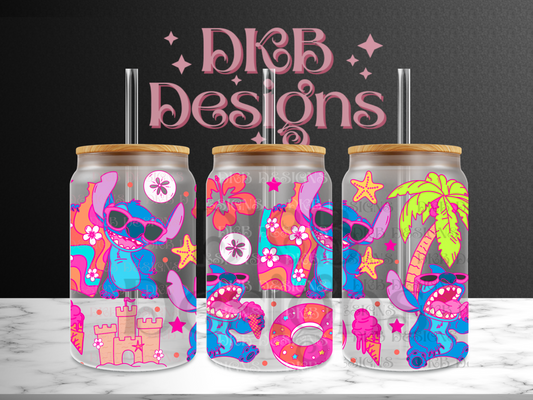 Alien pink 16oz glass can UV DTF