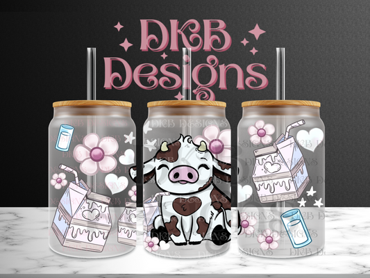 Cow 16oz glass can UV DTF