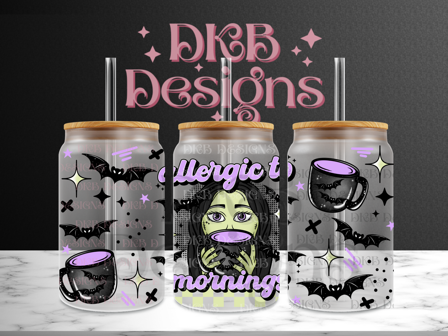 Allergic to mornings 16oz glass can UV DTF