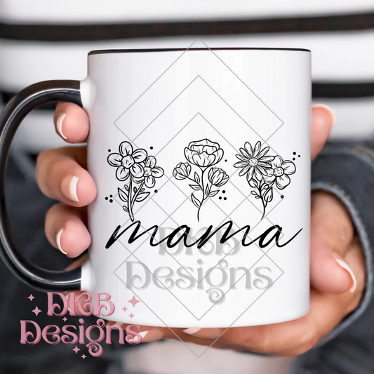 Floral linework mama black UV DTF