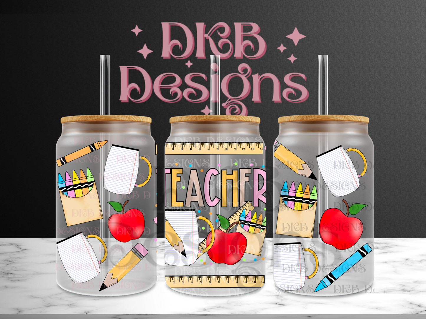 Teacher 16oz glass can UV DTF